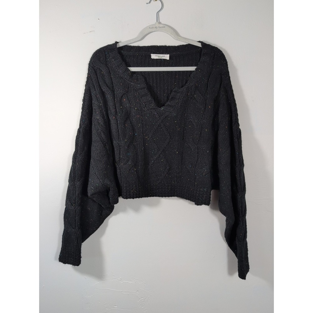 Double Zero Women cropped Blacksweater fall winter long sleeves oversized size L